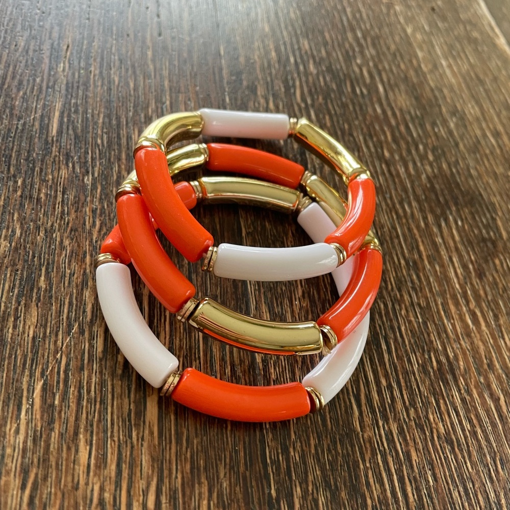 Gold and Orange Beaded Bracelet Set